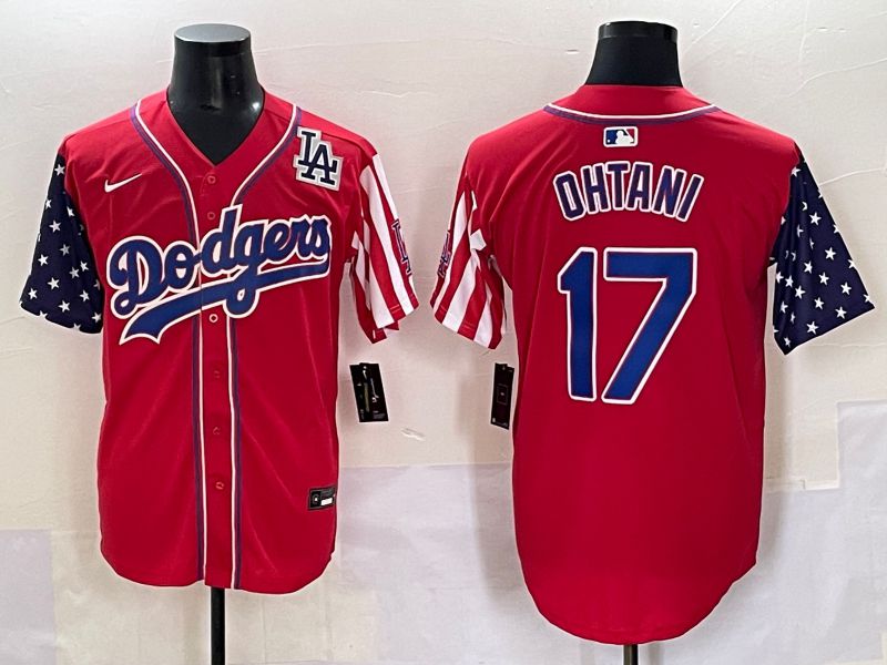 Men 2025 Los Angeles Dodgers #17 Ohtani Red a generation of national flags Joint Name Nike MLB Jersey style 8->los angeles dodgers->MLB Jersey